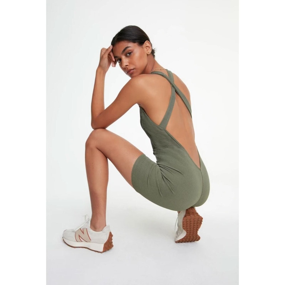 TWENTY MONTREAL Rib Romper Womens XS Green Athleisure Ribbed Cross Back
